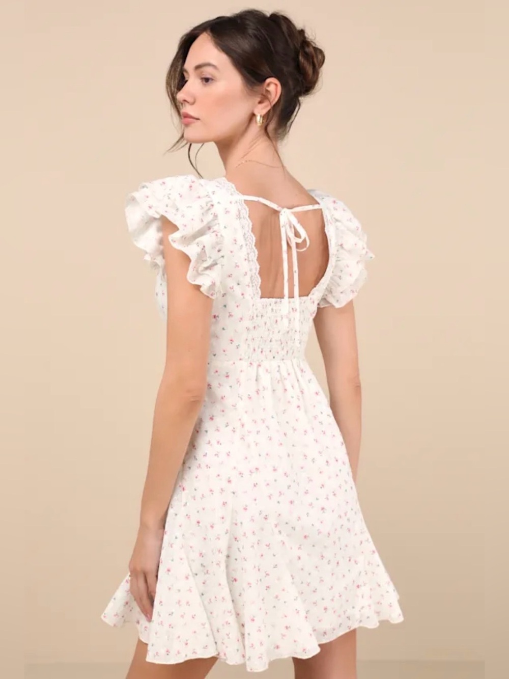 Lulu's White Mini Dress with Pink Floral Print - Picture 2 of 8